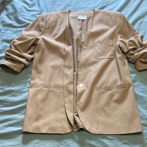 100% silk noil (or RAW Silk) one button blazer with silver monogram